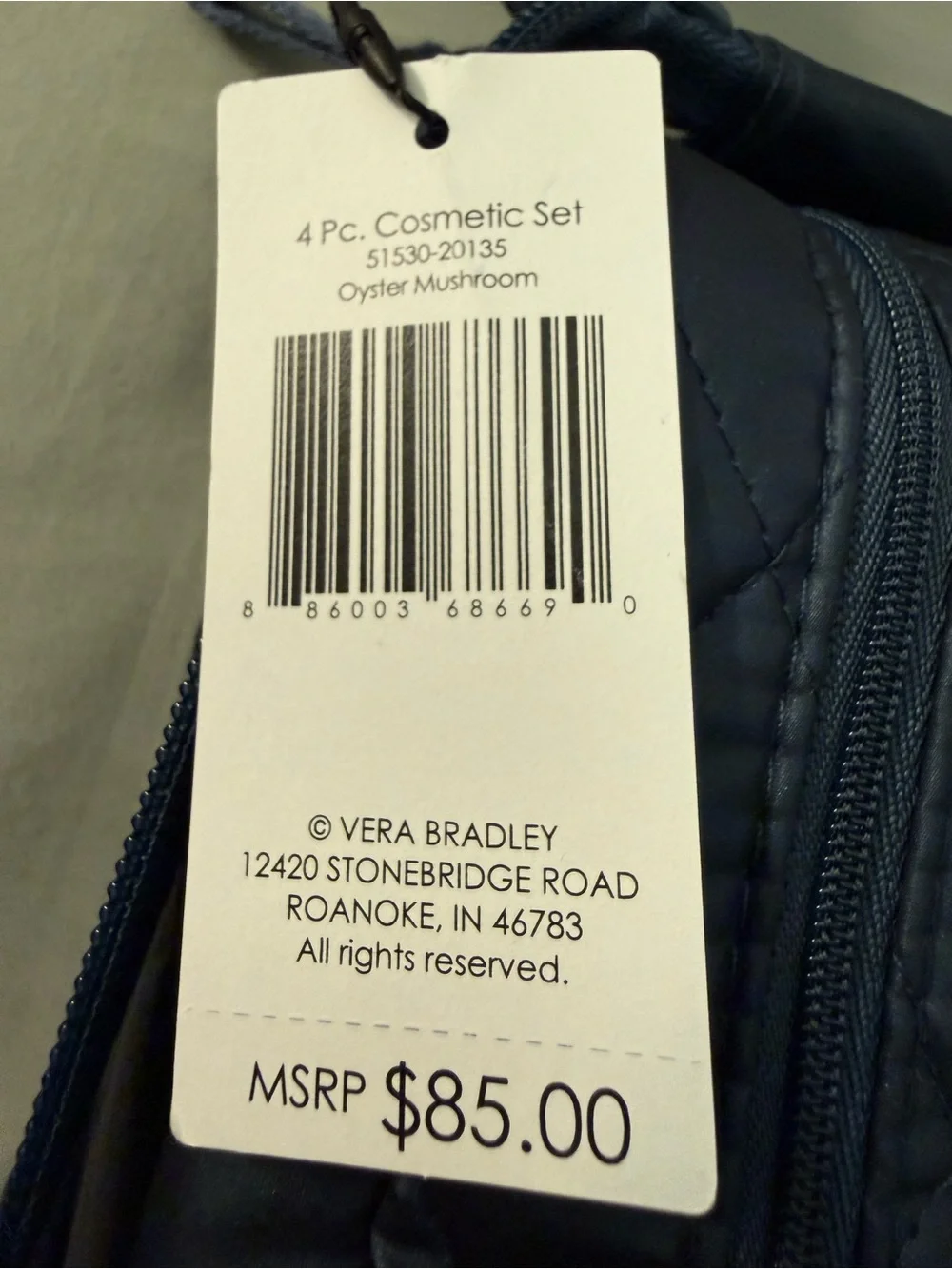 Vera Bradley 4 piece cosmetic set in Oyster Mushroom